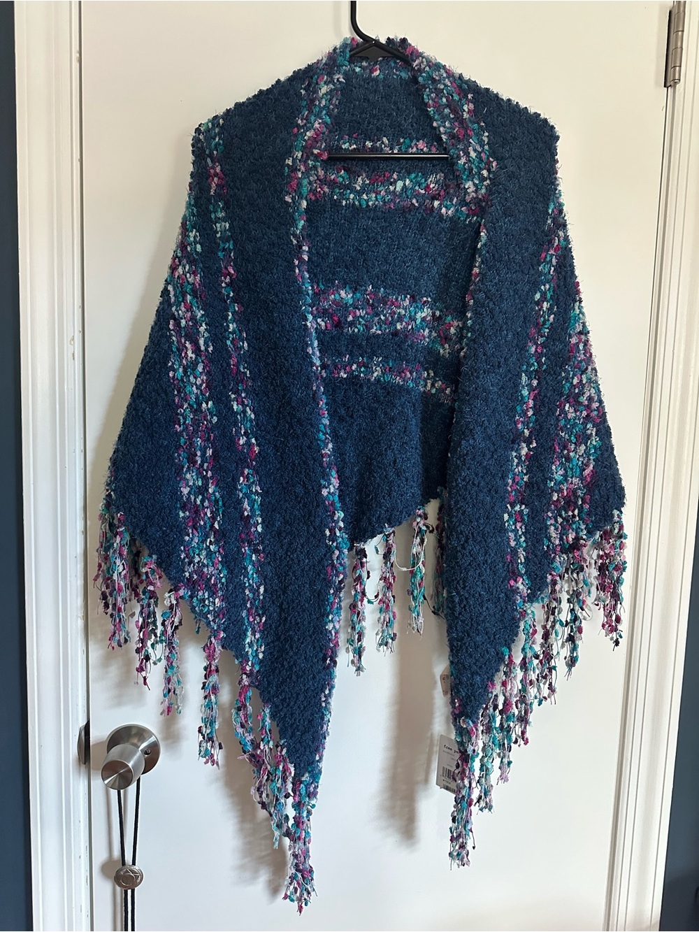 Free People Cozy Navy Fringe Open-Front Women’s Shawl Woman’s One Size NWT